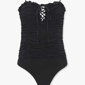Forever 21 Ruched Mesh Lace Up Bodysuit